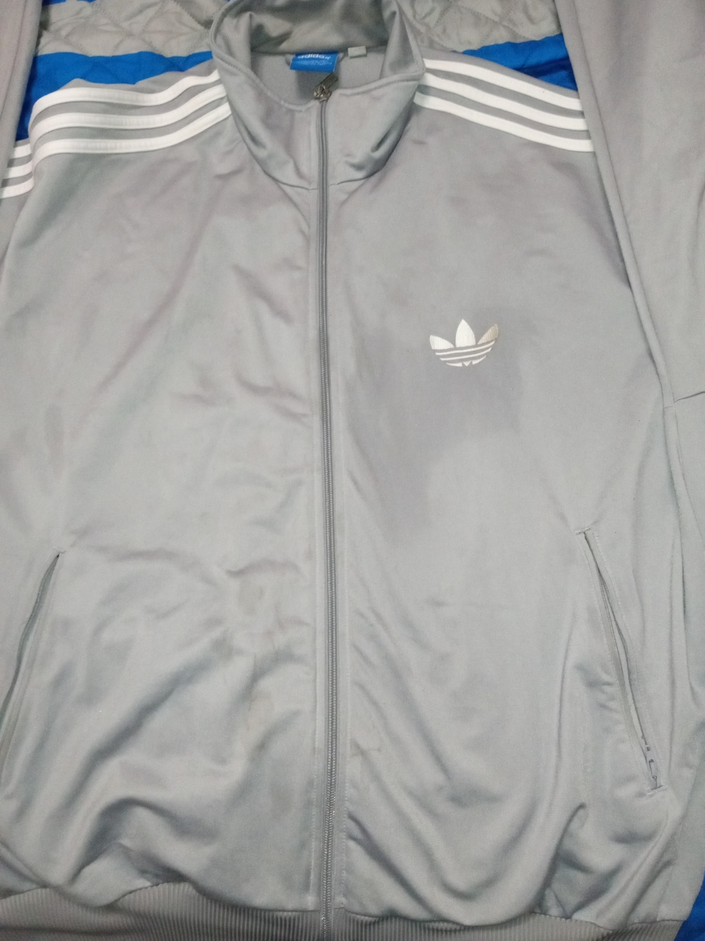 adidas Light Gray Trefoil Track Jacket with White Stripes